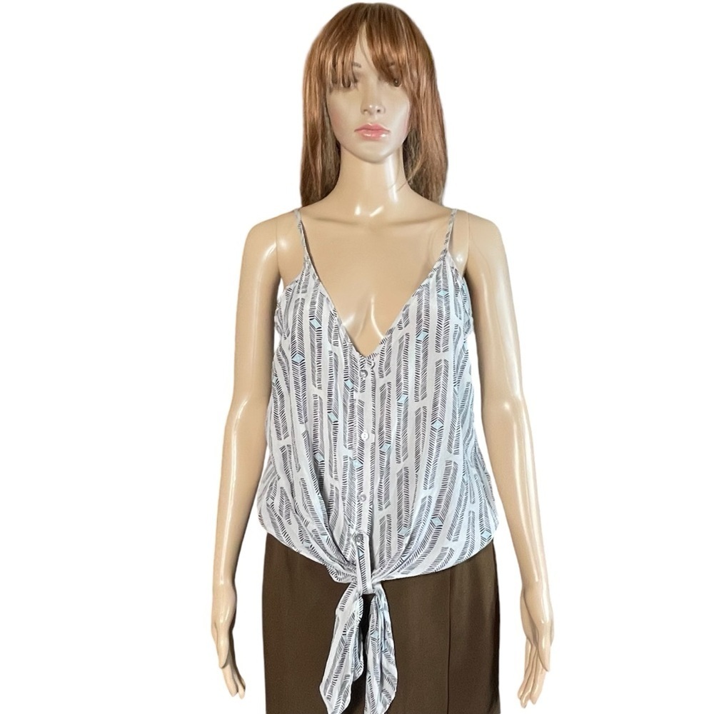 Olivaceous Silk Sleeveless Button Tie Front Top Size M